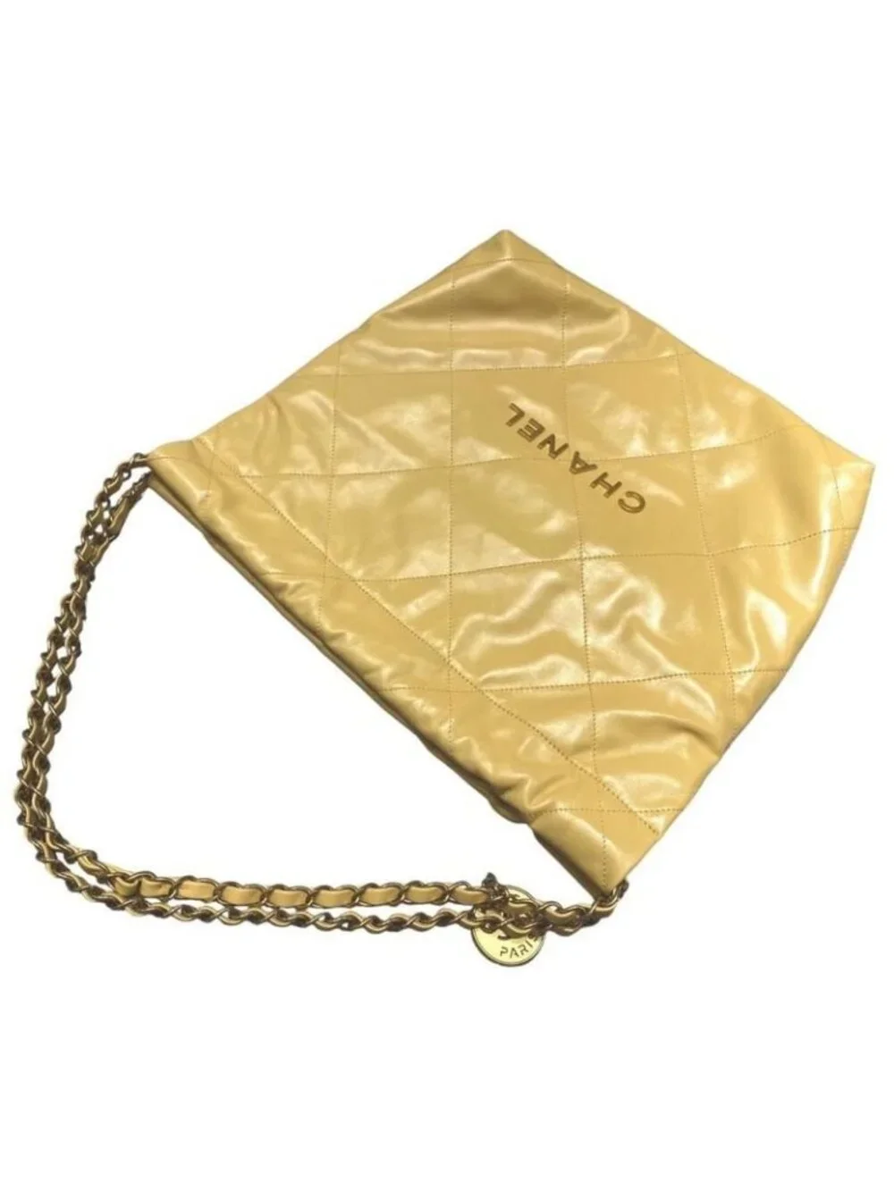 Chanel 22 Tote Small Handbag As3260 Quilted Plate Yellow